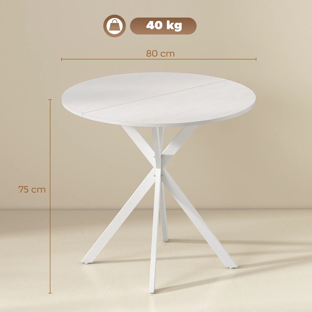 Mesa Redonda de Jantar para 2 Pessoas (CADEIRAS NÃO INCLUIDAS) com Pés Cruzados em Aço, Ø80x75 cm, Branca