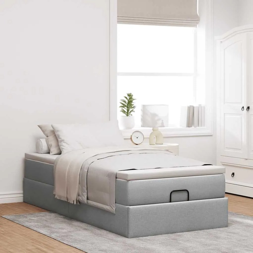 Estrutura cama otomana colchão 90x190 cm tecido cinzento claro