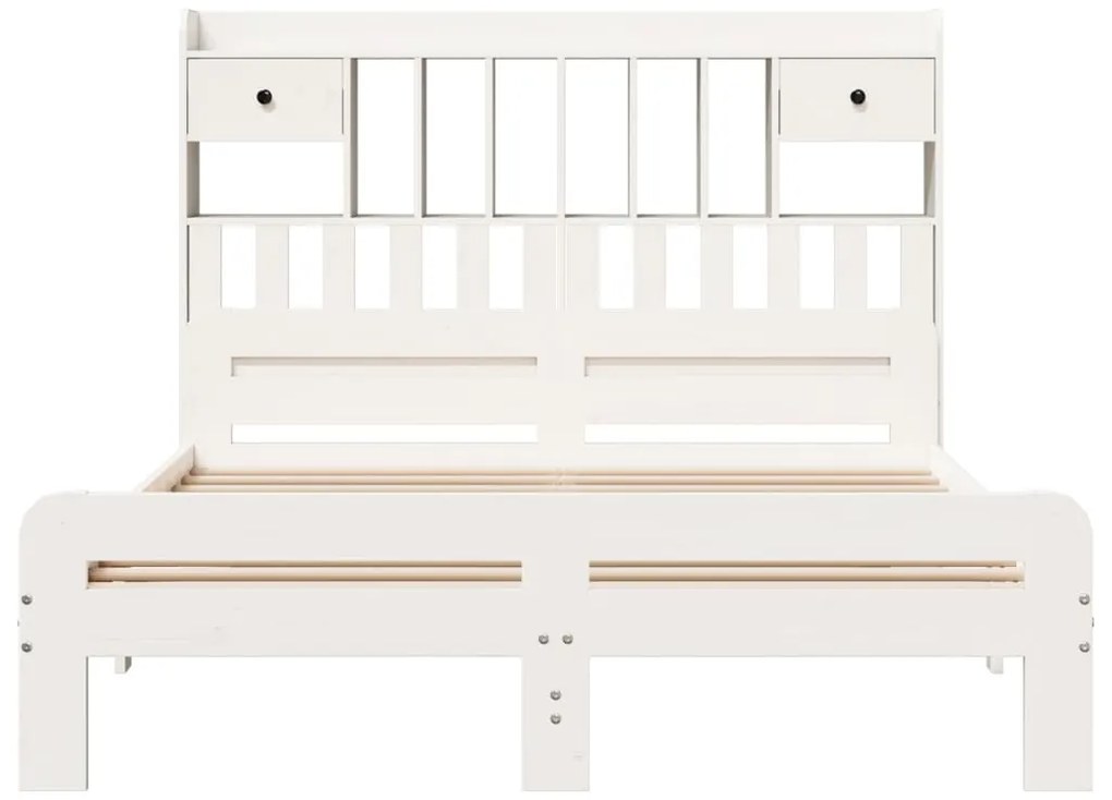 Cama com estante sem colchão 140x190 cm pinho maciço branco