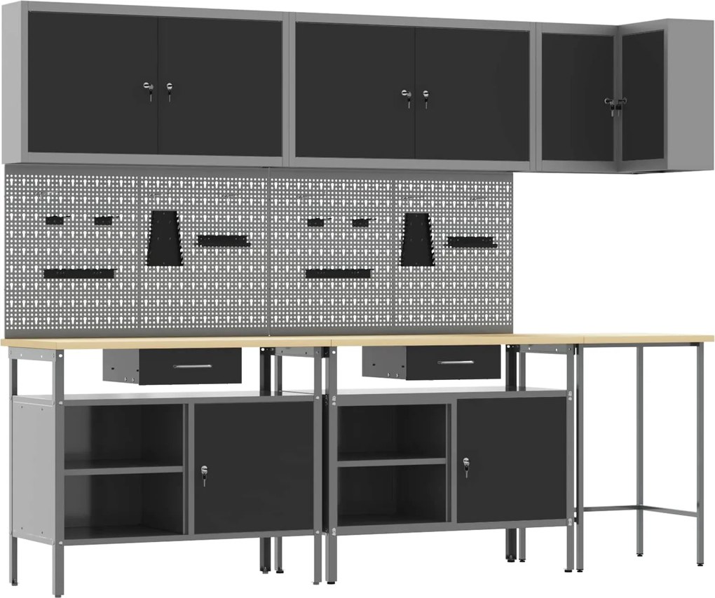 vidaXL Conjunto de Armários de Trabalho Manual 10 pcs Preto e Cinza