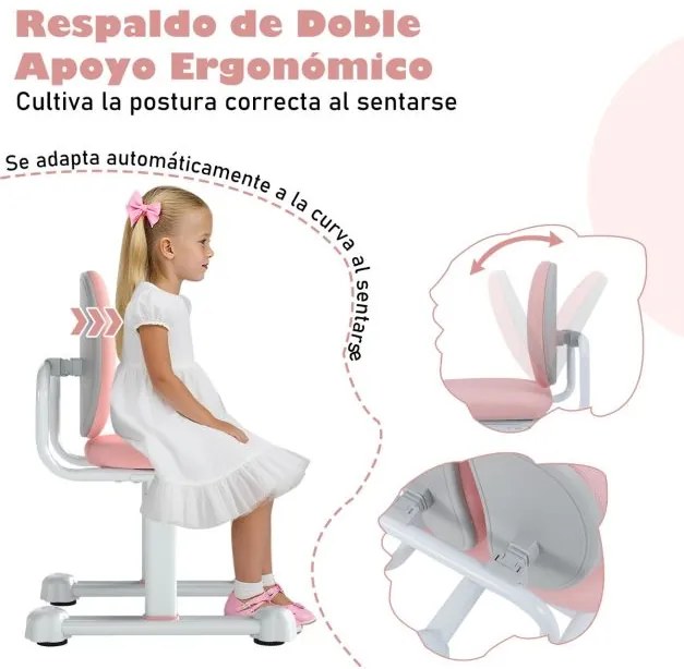 Cadeira de escritório para crianças com apoio duplo para as costas e altura ajustável estofada Rosa