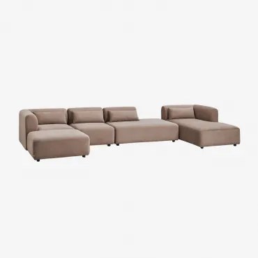 Sofá Modular Chaise Longue Direito De 4 Peças Com Divã E Puff Fogler Bombazina Castanho Camel - Sklum