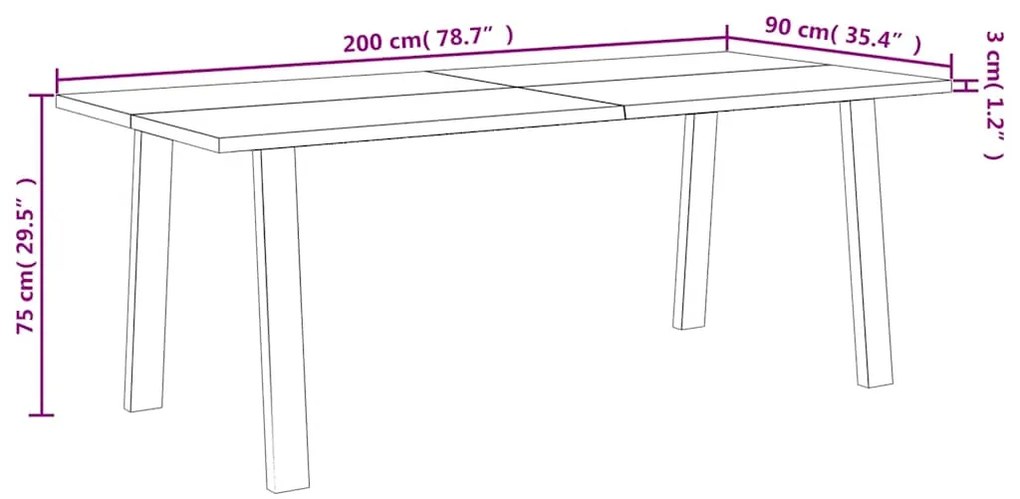 Mesa de jantar 200x90x76 madeira de acácia maciça