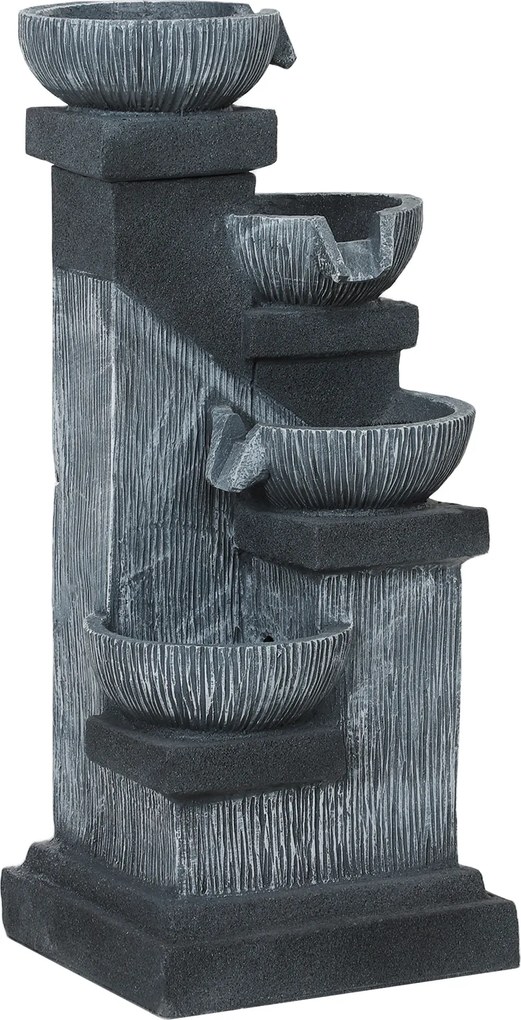 Outsunny Fonte de Jardim Cascata energia solar Fonte de água 4 níveis com luzes LED, resina, 38 x 36 x 85 cm, cinza | Aosom Portugal