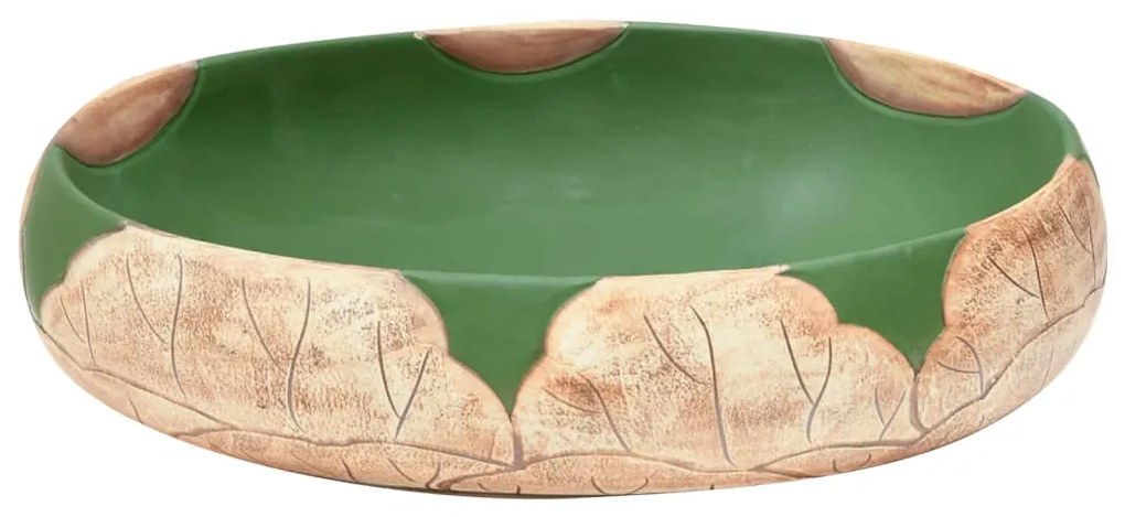 Lavatório de bancada oval 59x40x15 cm cerâmica verde e castanho