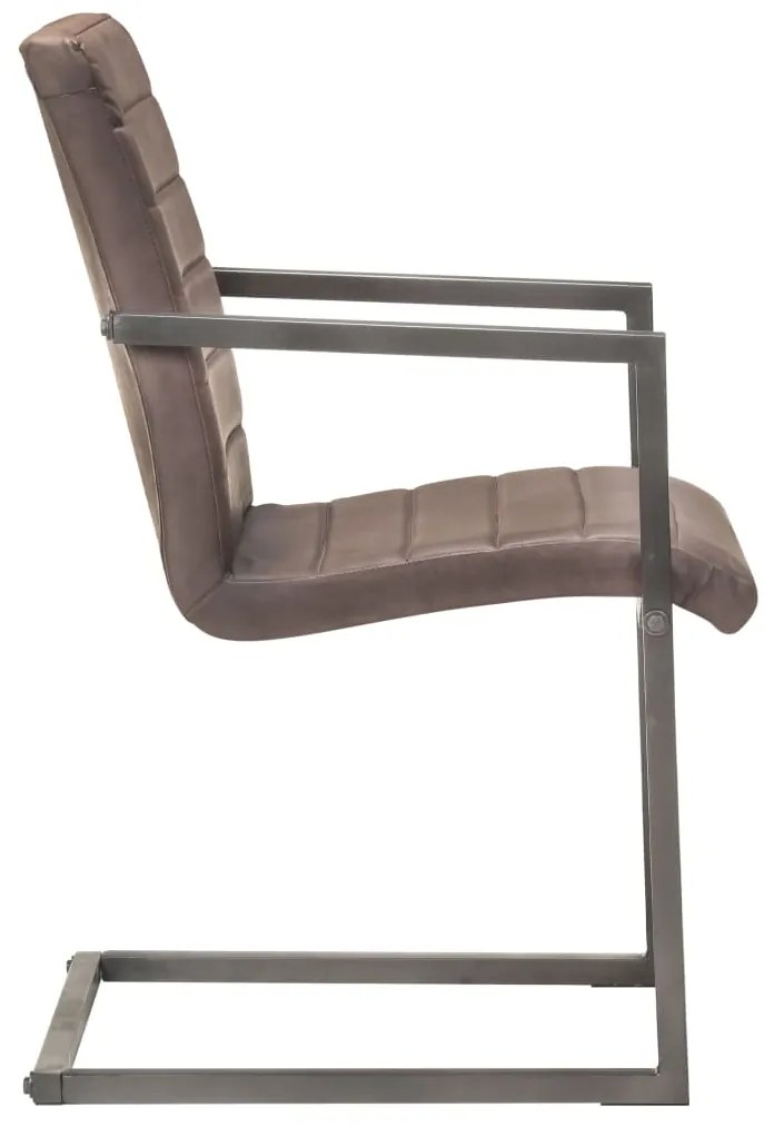Cadeiras de jantar cantilever 2 pcs couro genuíno castanho