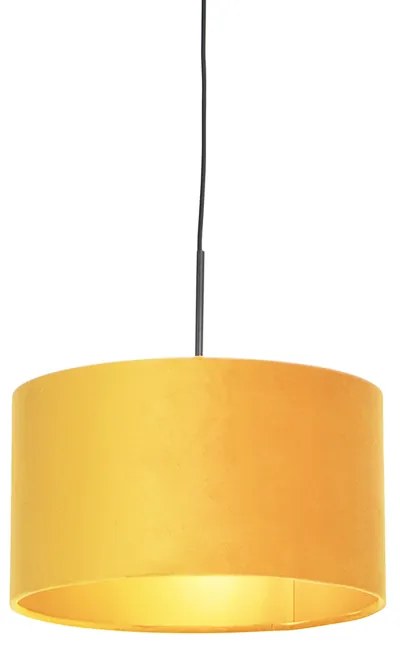 Candeeiro de suspensão com abajur de veludo ocre com dourado 35 cm - Combi Country / Rústico,Clássico / Antigo