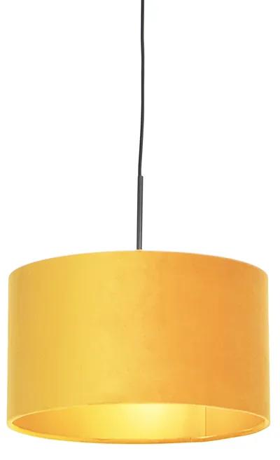 Candeeiro de suspensão em veludo ocre com ouro 35 cm - Combi Country / Rústico,Clássico / Antigo