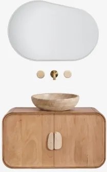Conjunto De Móvel De Casa De Banho Suspenso 95x45 Cm Em Madeira De Manga E Pedra Natural Kivalina Travertino - Madeira De Mangueira & - Sklum