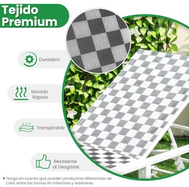 Espreguiçadeira de jardim com rodas XXL, com encosto ajustável suporta até 180 kg Preto + Branco