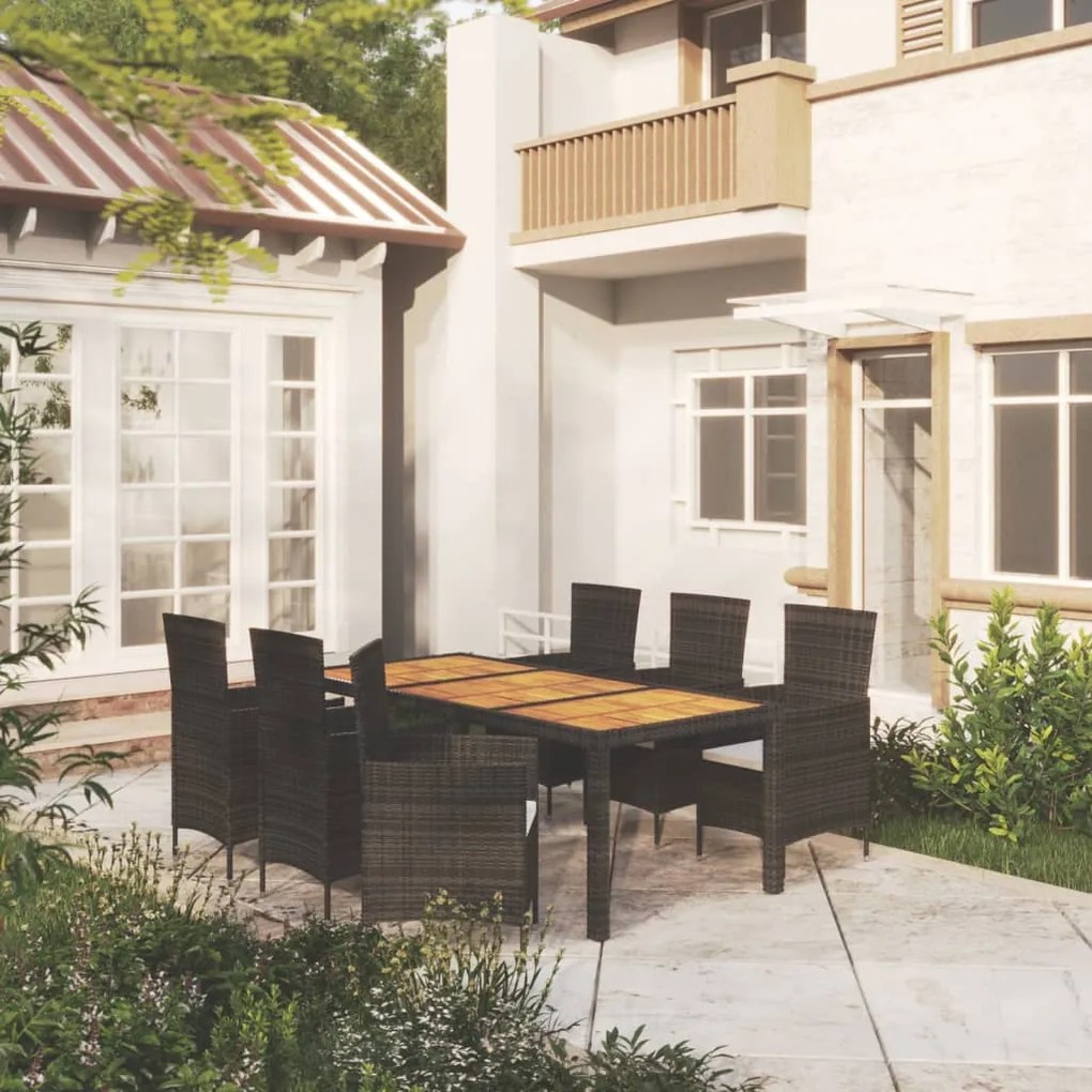 vidaXL 7 pcs conjunto jantar exterior com almofadões vime PE preto