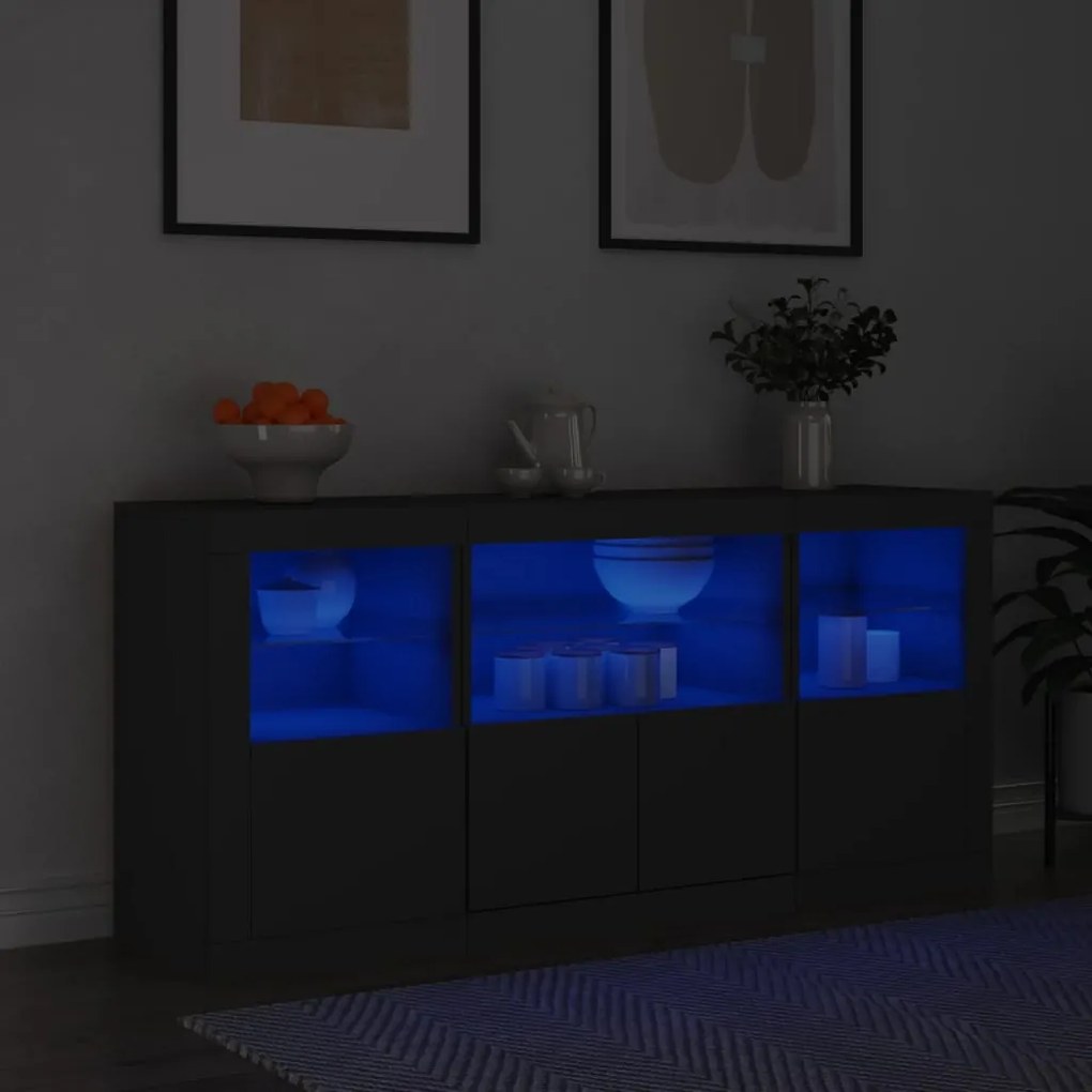 vidaXL Aparador com luzes LED 142,5x37x67 cm preto