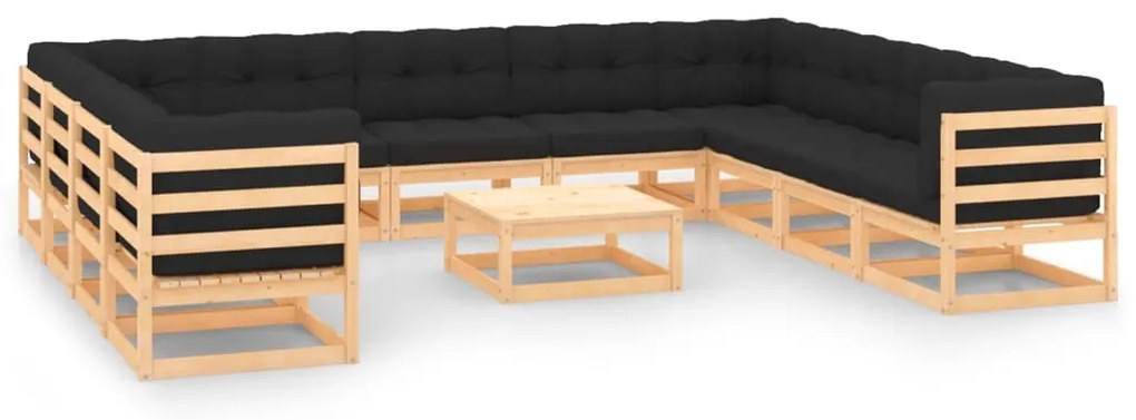 12 pcs conj. lounge jardim c/ almofadões antracite pinho maciço