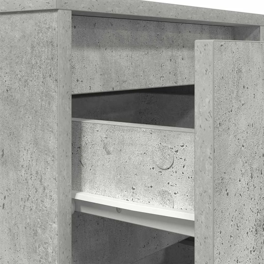 Mesa de cabeceira com luzes LED 38x34x65 cm cinzento-cimento