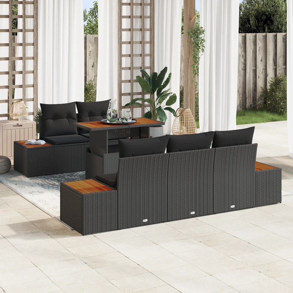 Conjunto de Sofá de Jardim de 6 Peças com Almofadas de Rattan Poliprop
