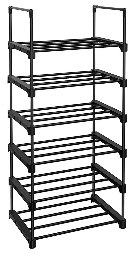 SONGMICS Sapateira de 6 níveis, organizador de sapatos de ferro, design personalizável, prateleira versátil e que economiza espaço, para entrada, sala de estar, quarto e cozinha, 45 x 30 x 106 cm, preto LSA23BK