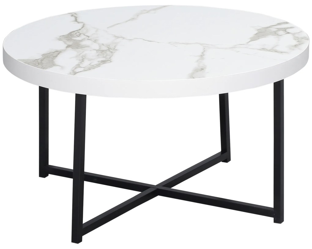 HOMCOM Mesa de Centro Redonda com Bancada Similar ao Mármore e Estrutura de Metal Estilo Moderno 80x80x45cm Branco e Preto | Aosom Portugal