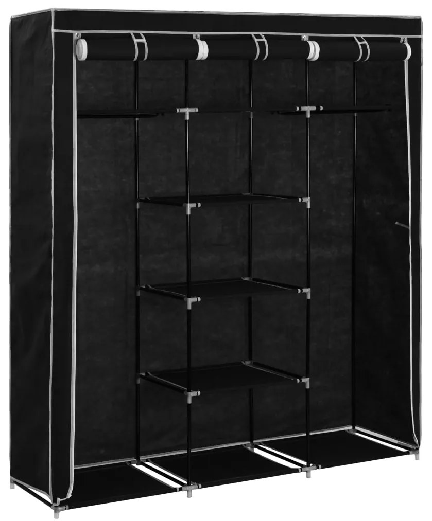Roupeiro c/ compartimentos e varões 150x45x175 cm tecido preto