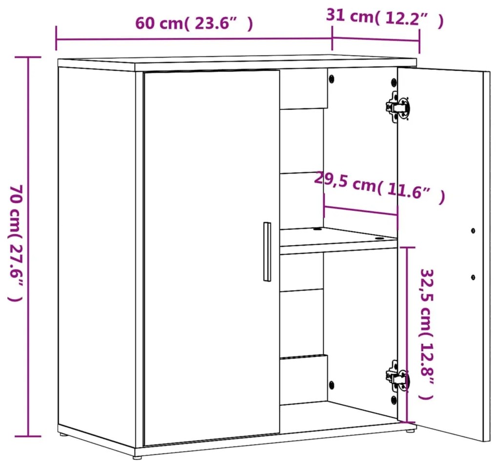 Aparadores 2 pcs 60x31x70 cm derivados madeira cinzento sonoma
