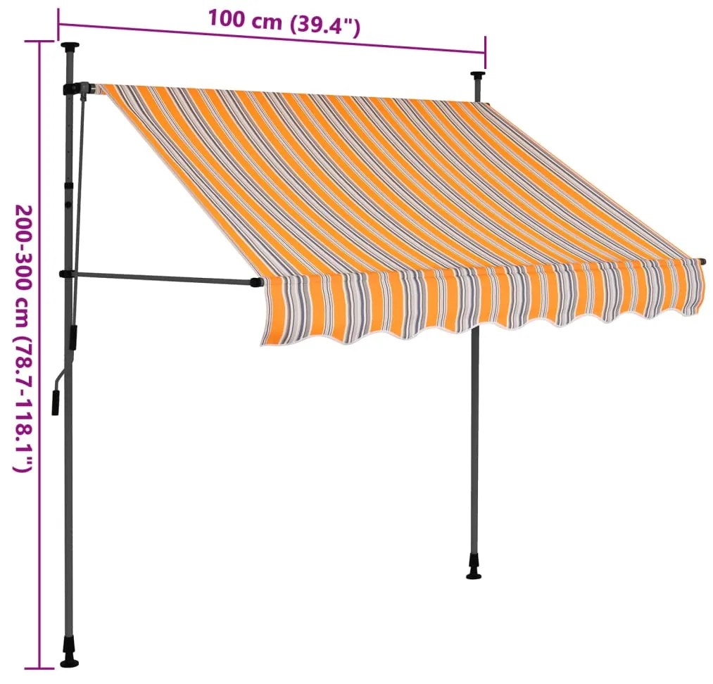 Toldo retrátil manual com LED 100 cm amarelo e azul