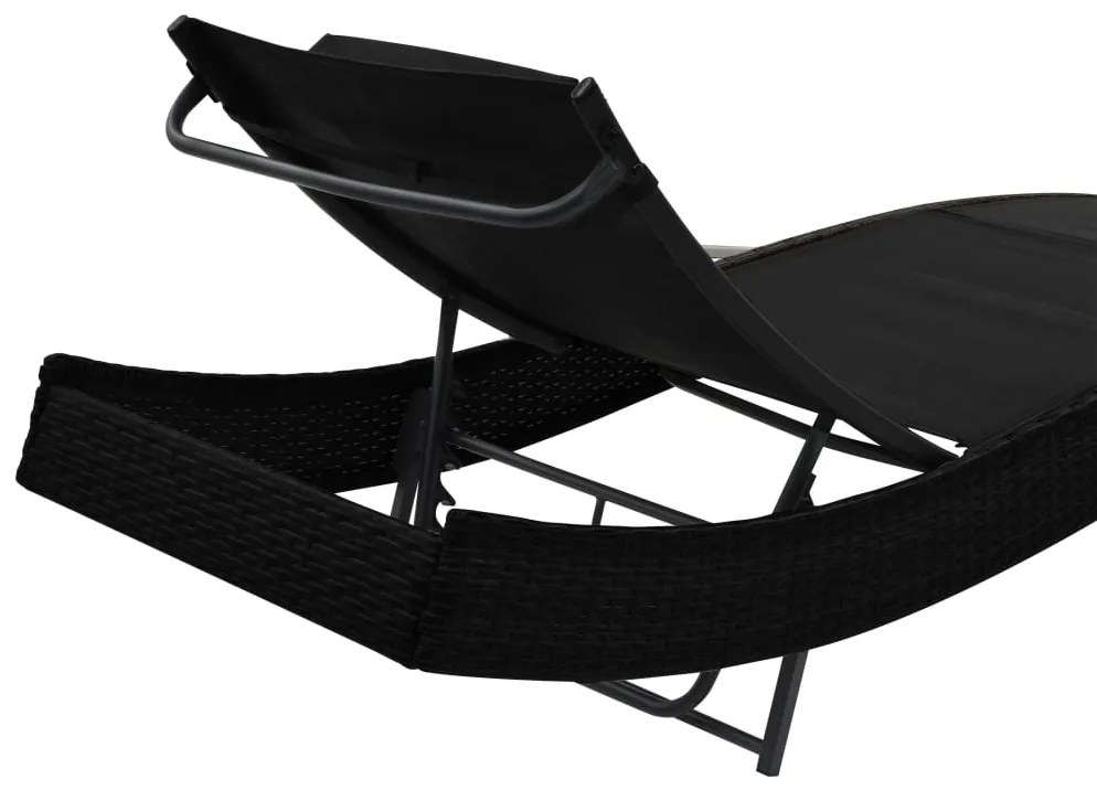 Espreguiçadeiras com mesa 2 pcs vime PE e textilene preto