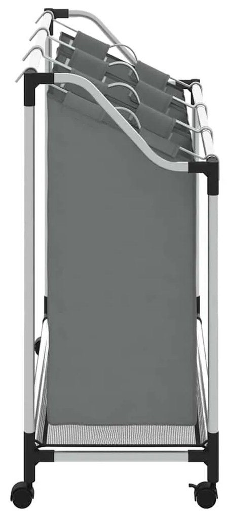 Cesto para roupa suja com rodas 3 compartimentos cinzento