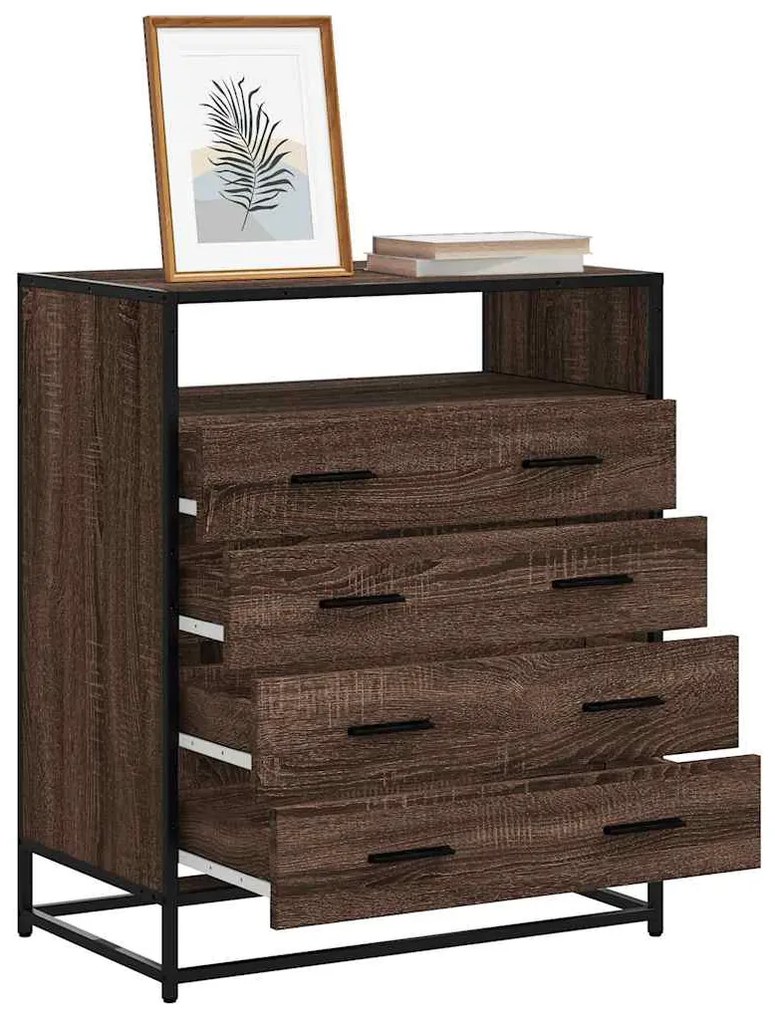 Cómoda com 1 Prateleira Aberta e 4 Gavetas - 70x41x83,5 cm - Madeira C