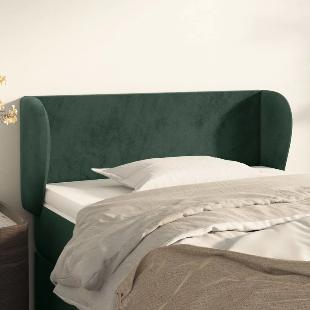 Cabeceira de cama c/ abas veludo 93x23x78/88 cm verde-escuro