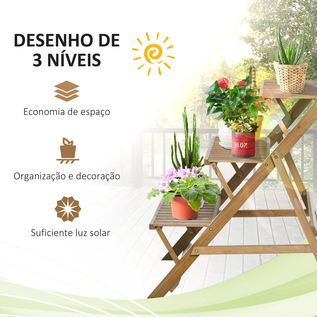 Outsunny Suporte de Madeira para Plantas em Forma de Escada com 3 Prat