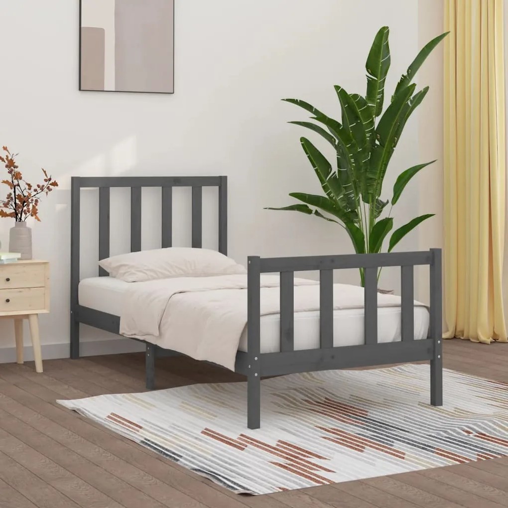 vidaXL Estrutura de cama 100x200 cm madeira maciça cinzento