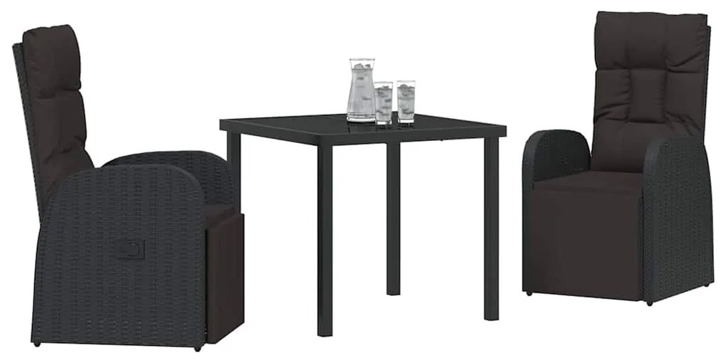 Cadeiras de Jardim Reclinadas 3 pcs Preto 80 x 80 x 73 cm