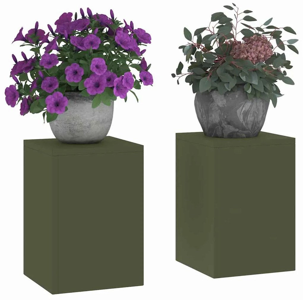 Suportes de Planta para Exterior Pilar 2 pcs Verde Azeitona 24x24x35 c
