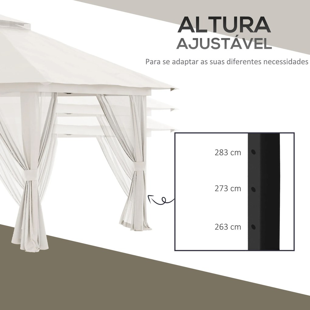 Outsunny Tenda Dobrável Pop-UP 3,92x3,92x2,83m Tenda de Jardim com Altura Ajustável Proteção UV50+ Teto Duplo Rede Mosquiteira e Bolsa de Transporte com Rodas para Festas Campismo Bege