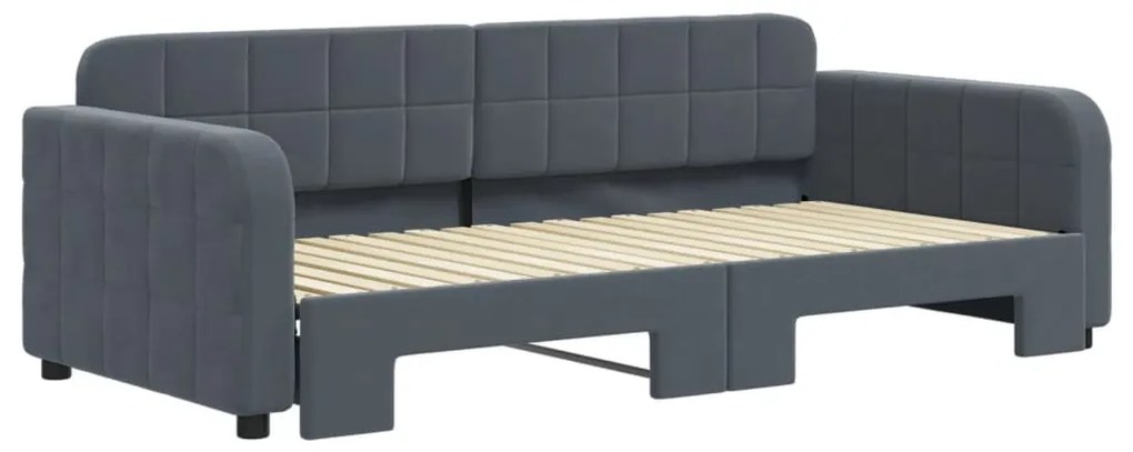 Sofá-cama com gavetão 90x190 cm veludo cinzento-escuro