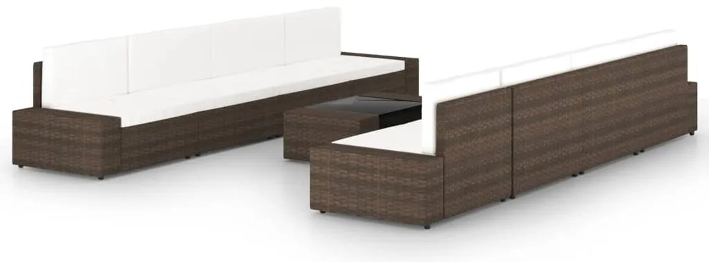 vidaXL 9 pcs conjunto lounge p/ jardim c/ almofadões vime PE castanho