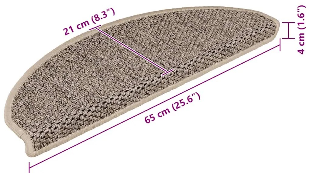 Tapetes escada adesivos aspeto sisal 15pcs 65x21x4 bege-escuro