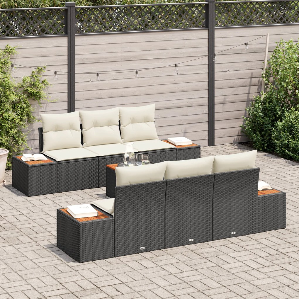 Conjunto de Sofás de Jardim vidaXL com 7 Peças e Almofadas Preto Ratta