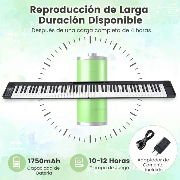 Piano digital dobrável de 88 teclas com Bluetooth MIDI Altifalantes duplos Pedal de sustentação e bolsa de transporte Preto e branco