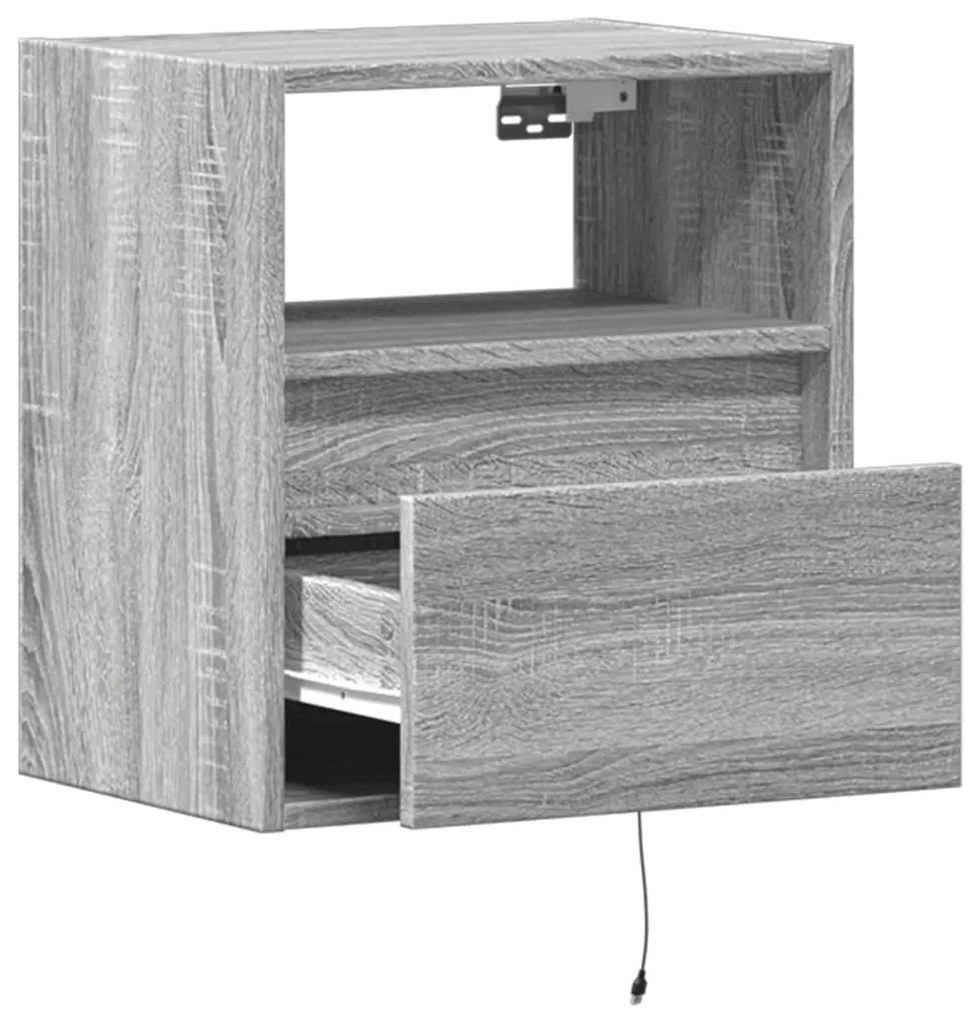 Mesa de cabeceira de parede com luzes LED cinzento sonoma