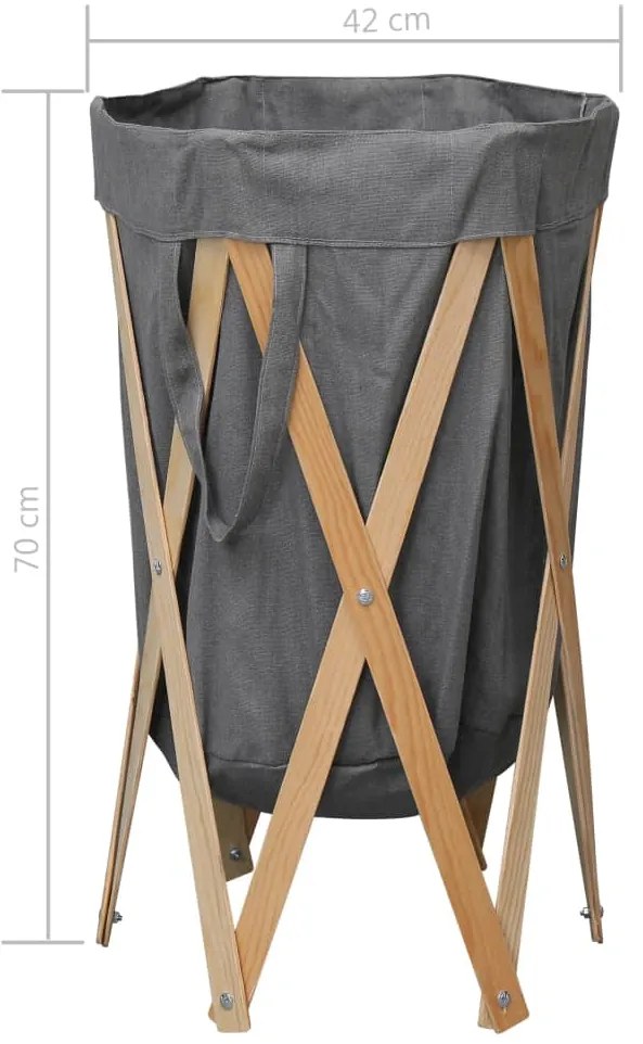 Cesto para roupa suja dobrável madeira e tecido cinzento