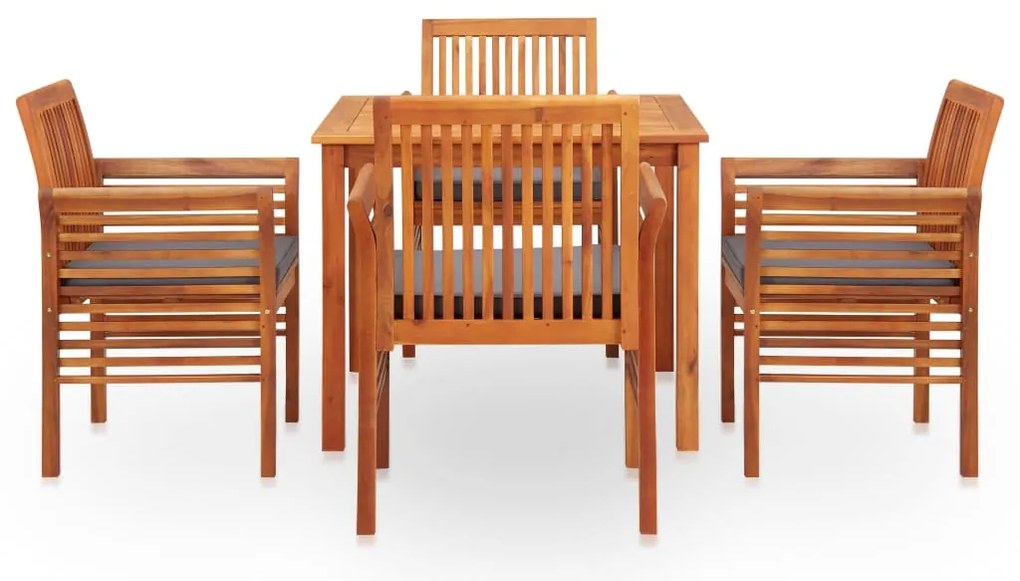 5 pcs conjunto de jantar exterior c/ almofadões acácia maciça