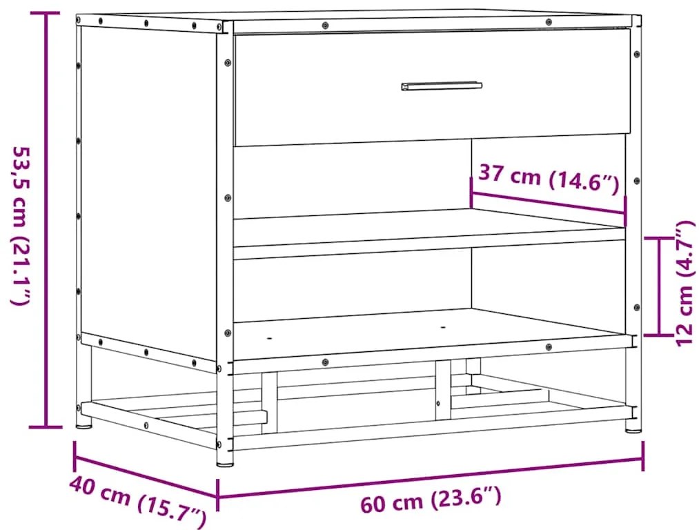 Banco para calçado sonoma 60x40x53,5 cm madeira metal cinzento