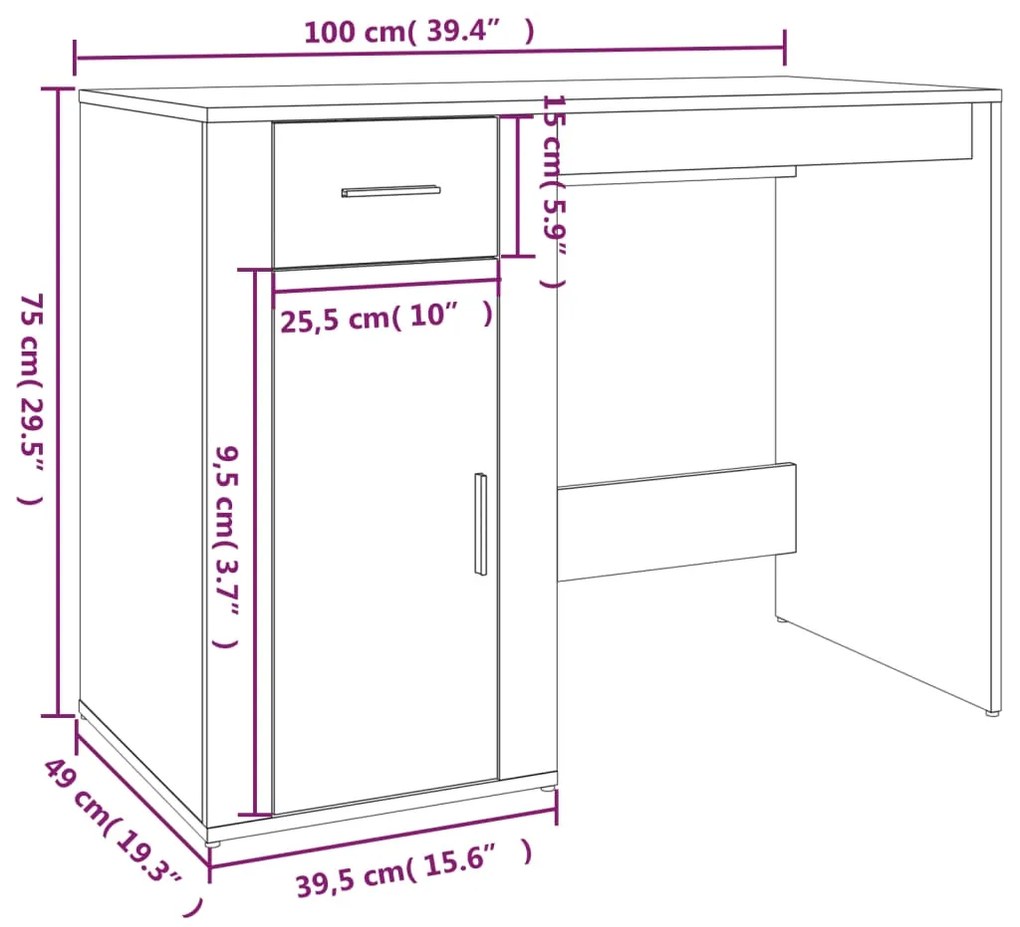 Secretária Flix com 1 Gaveta e 1 Porta de 100 cm - Cinzento Cimento -