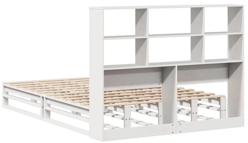 Cama com estante sem colchão 140x190 cm madeira maciça branco
