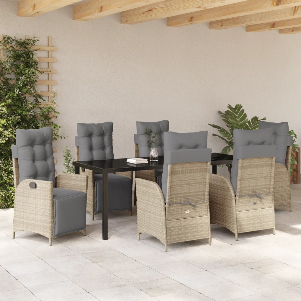 Conjunto de Jantar de Jardim 7 Peças Bege Rattan Poliéster