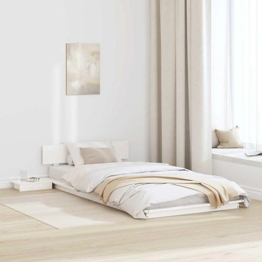 vidaXL Estrado de Cama com Mesas de Cabeceira Brancas 90x200cm Madeira Maciça