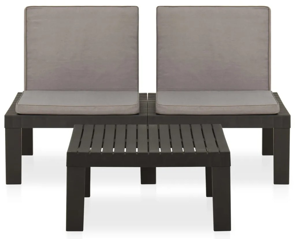 2 pcs conjunto lounge de jardim c/ almofadões plástico cinzento