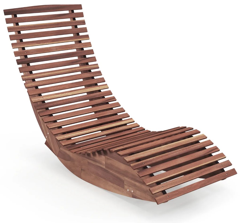 Espreguiçadeira de madeira de acácia baloiço para jardim exterior com assento de ripas largas, encosto alto, carga máxima de 160 kg, 157 x 60 x 76 cm,