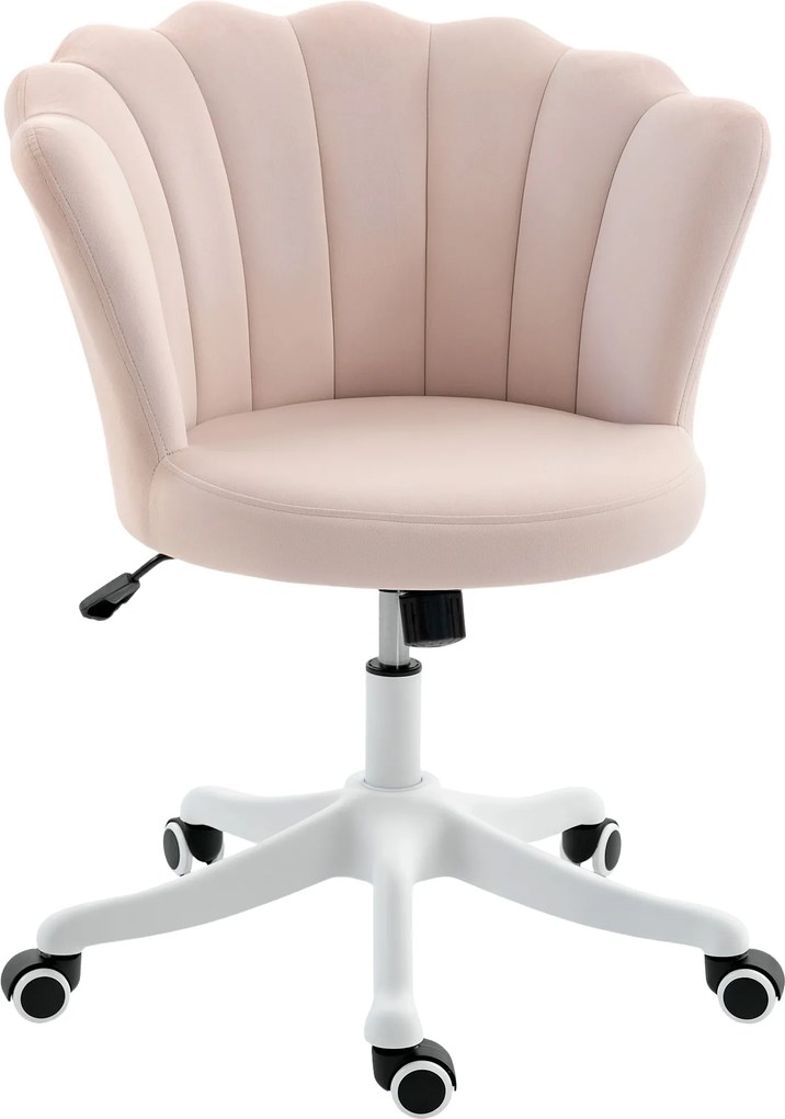 Cadeira de escritório em veludo, cadeira de Toucador com encosto em forma de pétala, altura ajustável, 69 x 64 x 80-90 cm, rosa