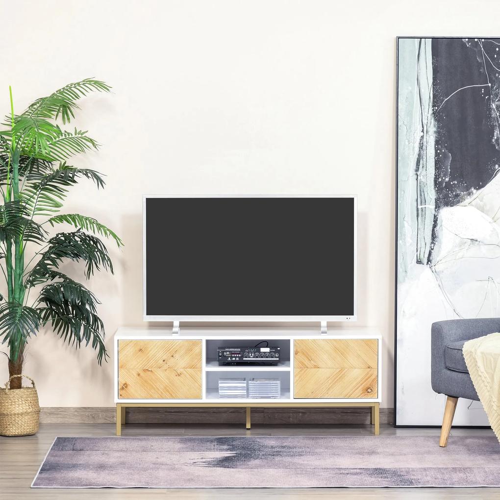 Móvel de TV Mesa da sala de estar para televisão de até 60 polegadas com prateleiras e armários com portas fechamento de pop-up 120x40x44,6 cm Branco